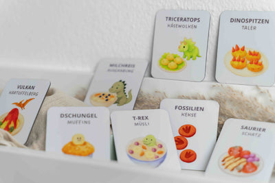 Mealomat Dino-Rezepttafeln – magnetisches Planungstool für mehr Selbstständigkeit beim Familientisch.