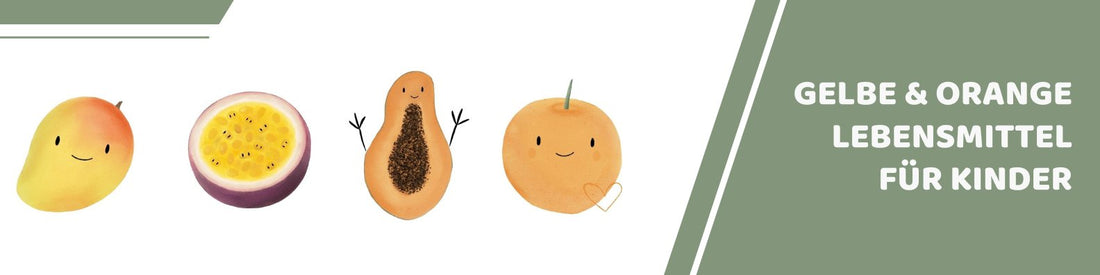 Mealomat Blogbanner: Gelbe und orange Lebensmittel für Kinder