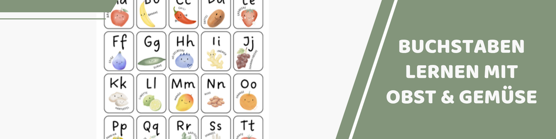 Alphabet-Poster für Kinder: Buchstaben lernen mit Obst und Gemüse, Mealomat A3-Lernposter