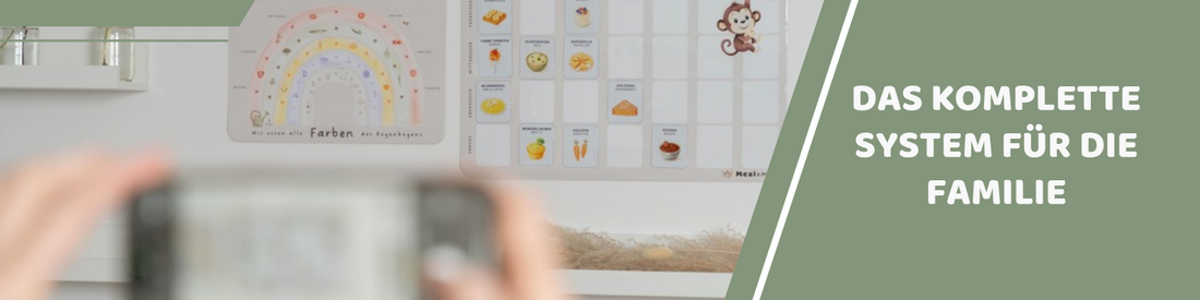 Das komplette Mealomat-System für die Familie: Wochenplaner, Regenbogentracker und Rezept-Magnete
