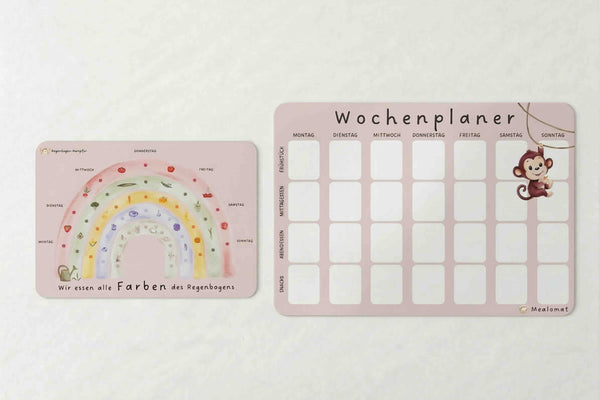 Mealomat Set in Himbeer-Sorbet mit Wochenplaner und Regenbogentracker, als Geschenk in drei Farben erhältlich