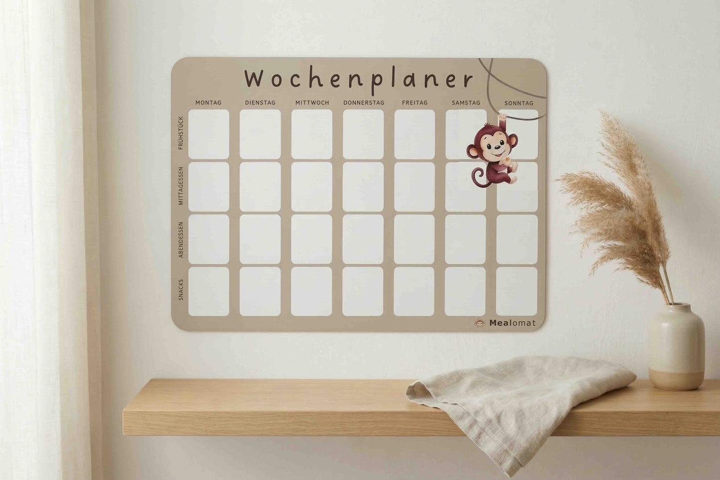 Mealomat Wochenplaner Hafer-Mocca – selbsthaftende Magnetfolie für stressfreie Familienorganisation.